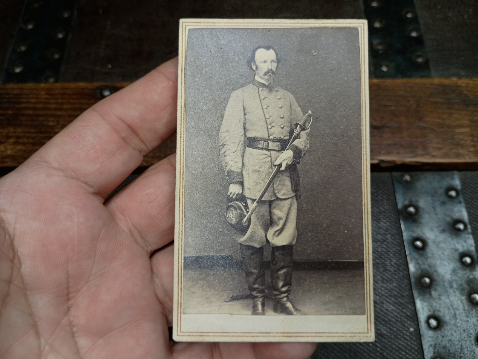RARE CDV CONFEDERATE Captain W/ Sword South Carolina Photographer Cooley/Becket