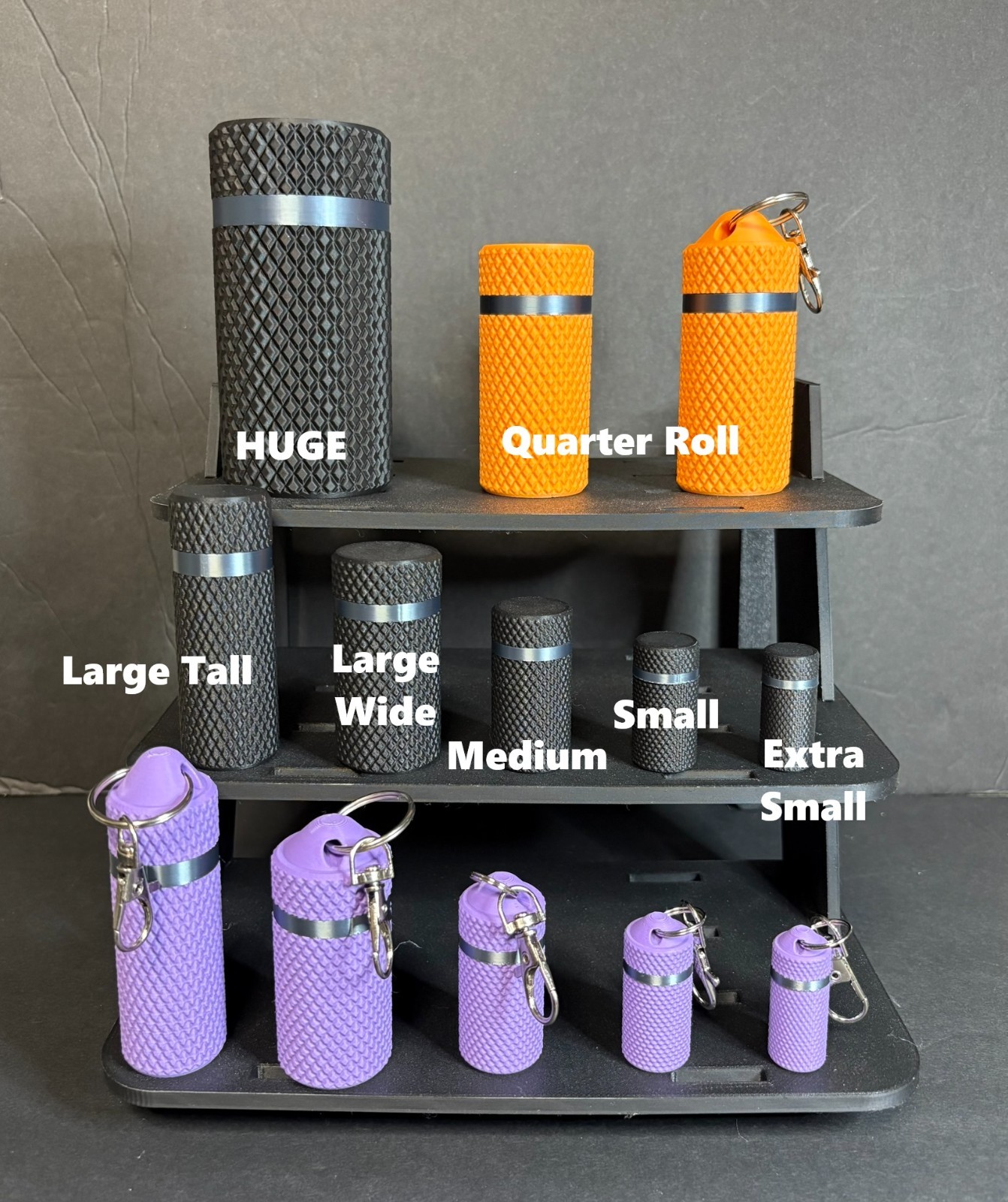 Pill Bottle Chapstick Keychain Container Various Sizes. Roll Quarter Holder