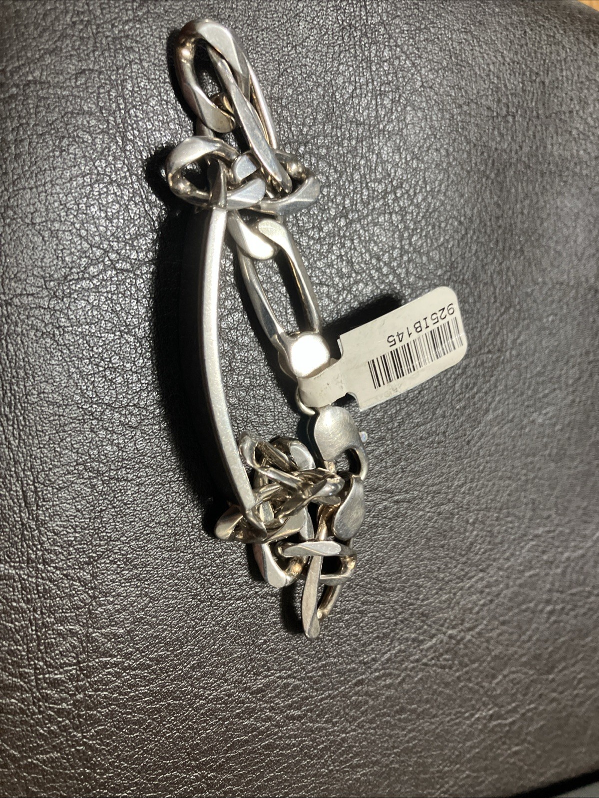 Sterling Silver 925 Figaro ID Men’s Bracelet 29 Grams 9 Inches Natural Patina