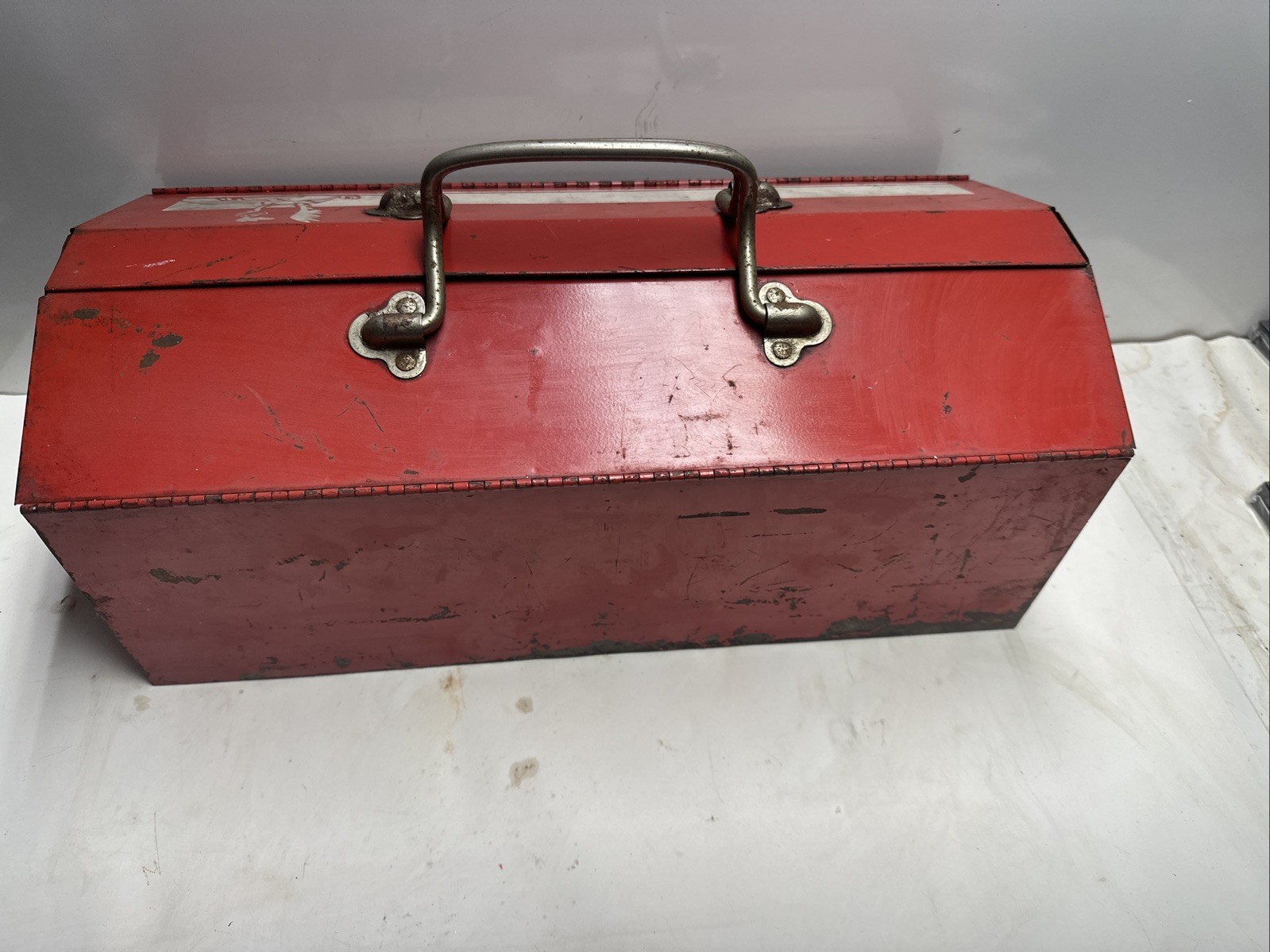Vintage Metal Tool Box Red with White Road Runner Decal