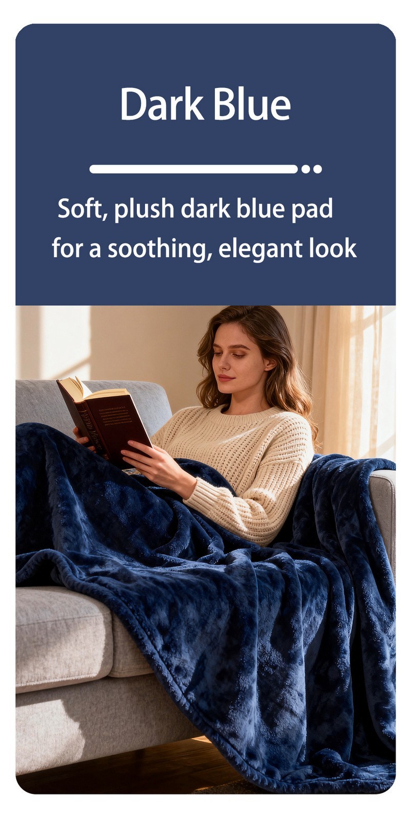 QUIBI Soft Flannel 4 Heat Levels Electric Heated Blanket Sz Queen (84x90") Navy