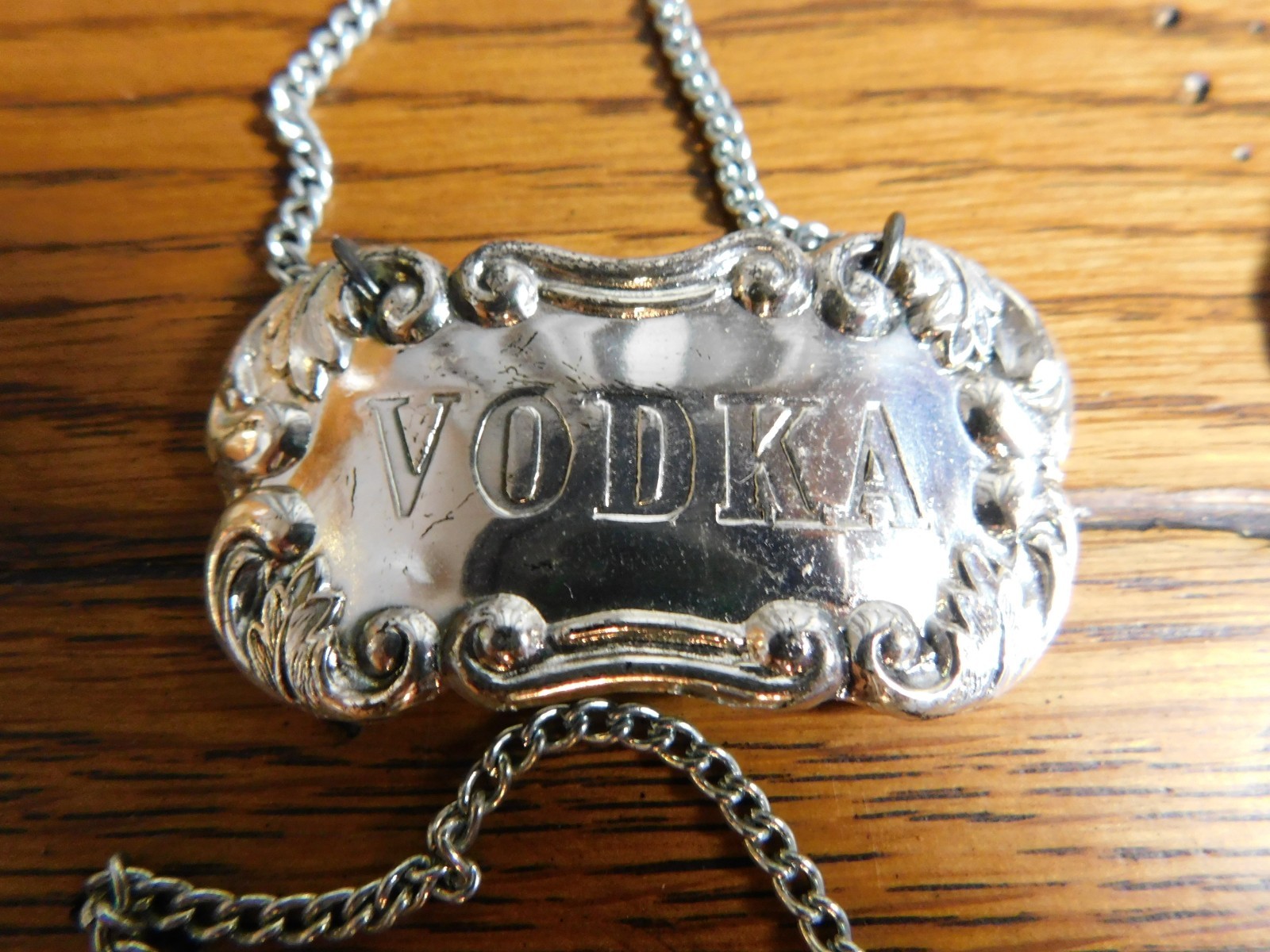 Vintage Set of 6 Liquor Bottle Decanter Label Tags Silver-plated Japan 1967-76