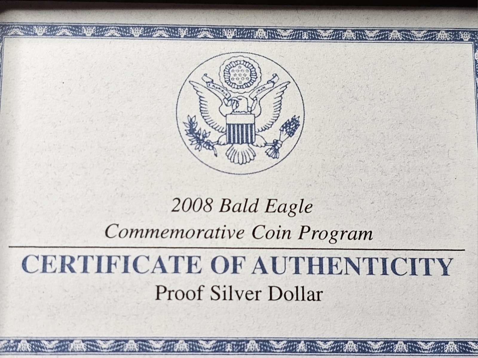 2008 P US Mint Bald Eagle Commemorative Proof Silver Dollar w Box & COA