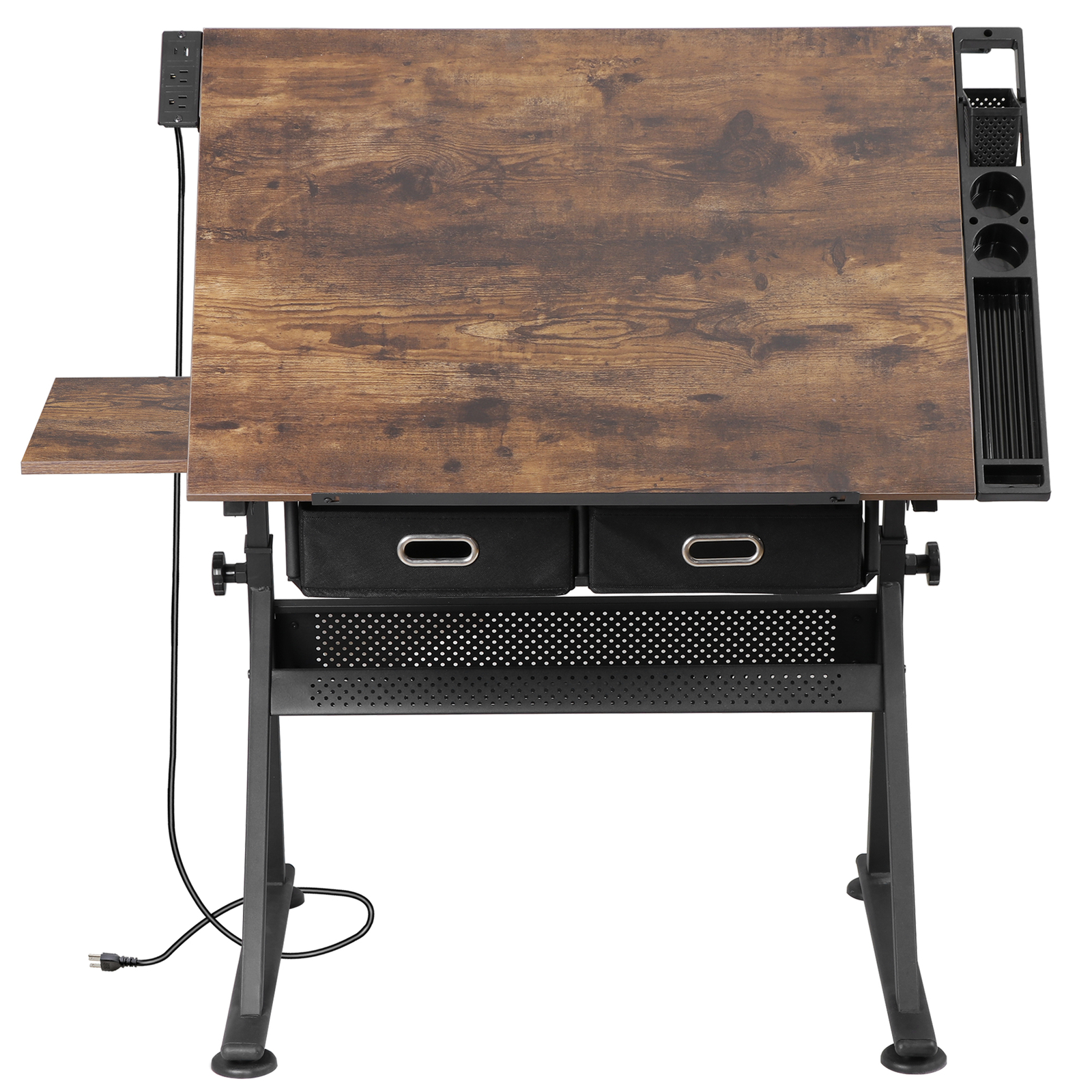 Drafting Drawing Table Adjustable Art Craft Desk with Power Outlet & Stool Retro