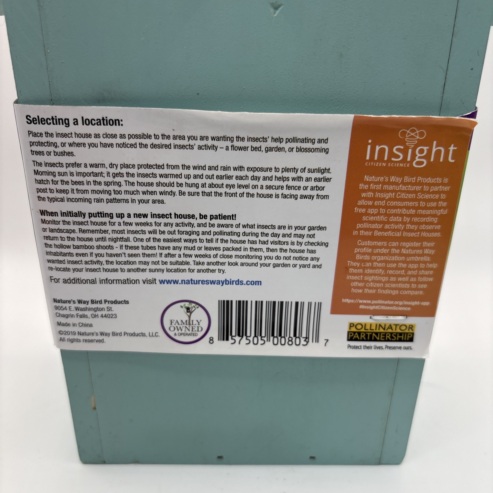 Nature’s Way Better Gardens Pollinator Bug Mason Bee House Wooden Green Blue