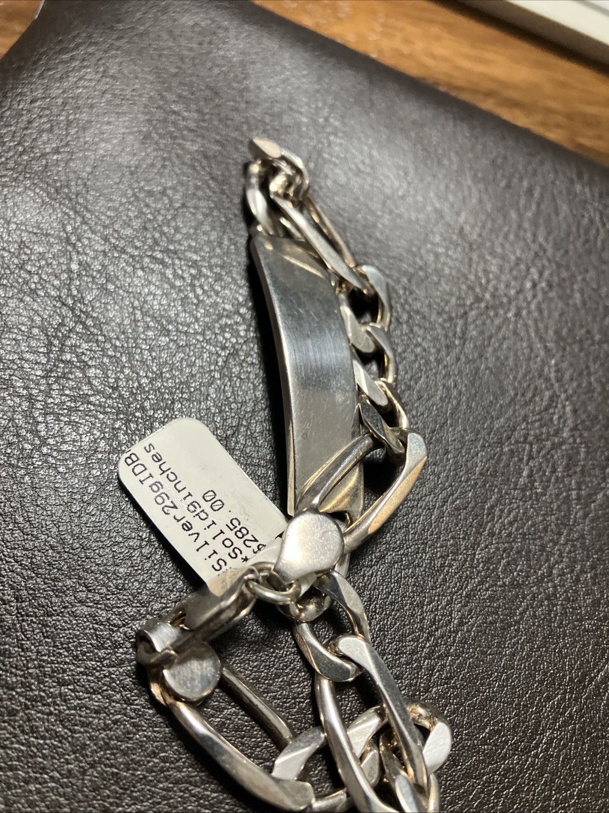 Sterling Silver 925 Figaro ID Men’s Bracelet 29 Grams 9 Inches Natural Patina