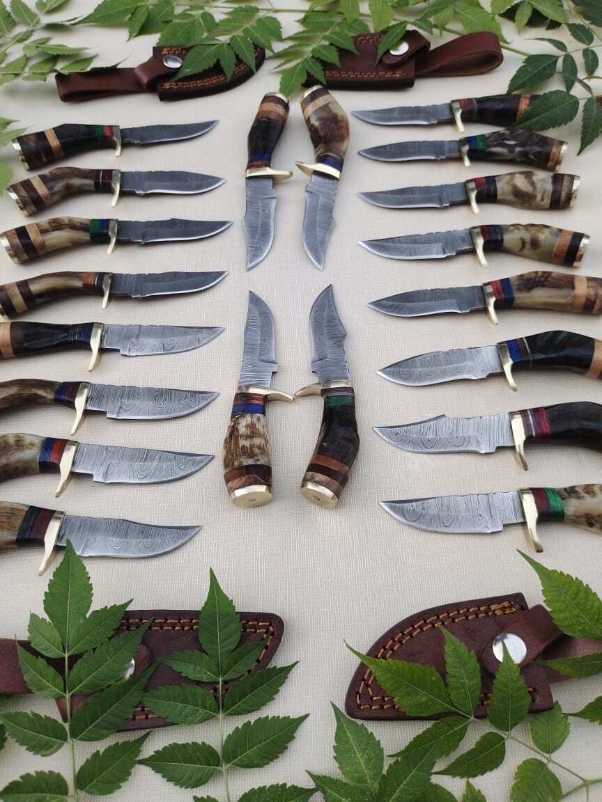 Lot of 20 HANDMADE DAMASCUS STEEL SKINNER HUNTING KNIVES 6inch