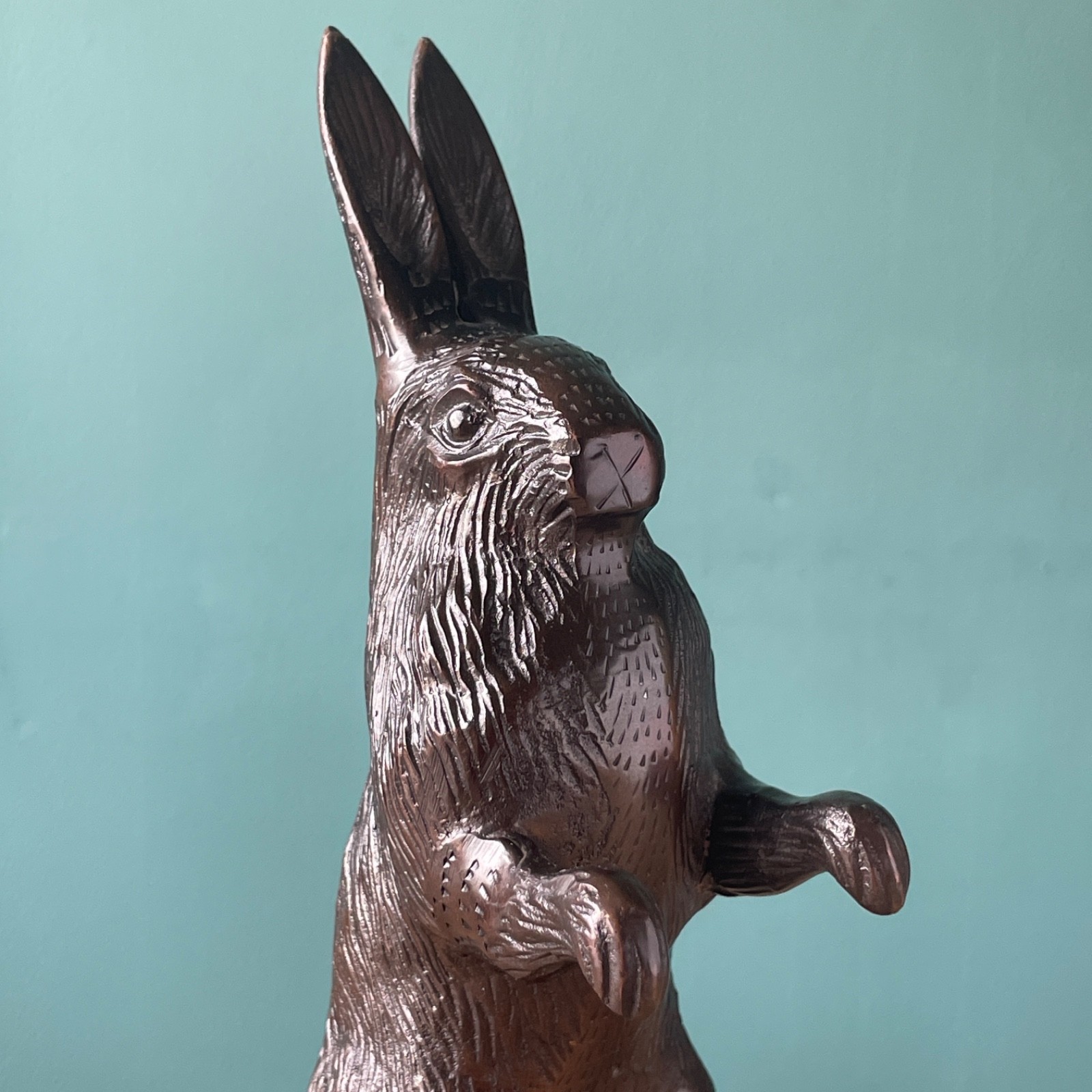 Vintage Bronze Tone Standing Rabbit Figurine Sculpture Heavy EASTER BUNNY