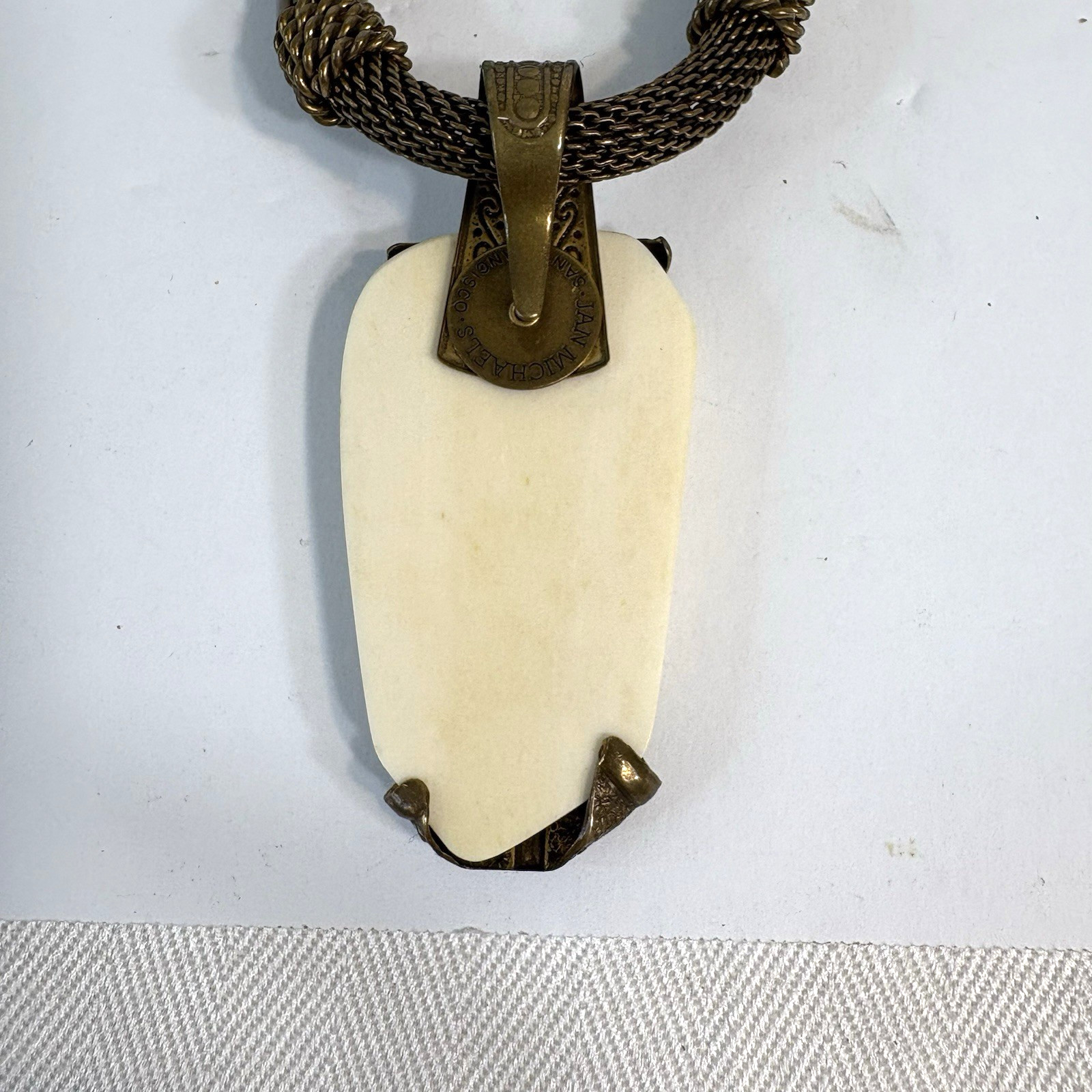 Jan Michaels Necklace Antiqued Brasstone Chunky Pendant Ethnic Boho Artisan