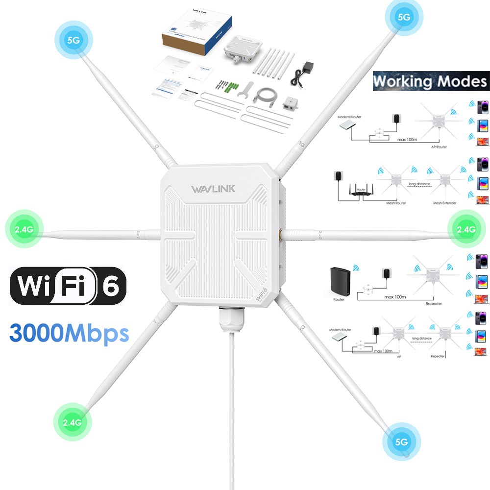 WiFi 5/6 Outdoor Wireless Extender Router Mesh Wi-Fi Long Range Access Point