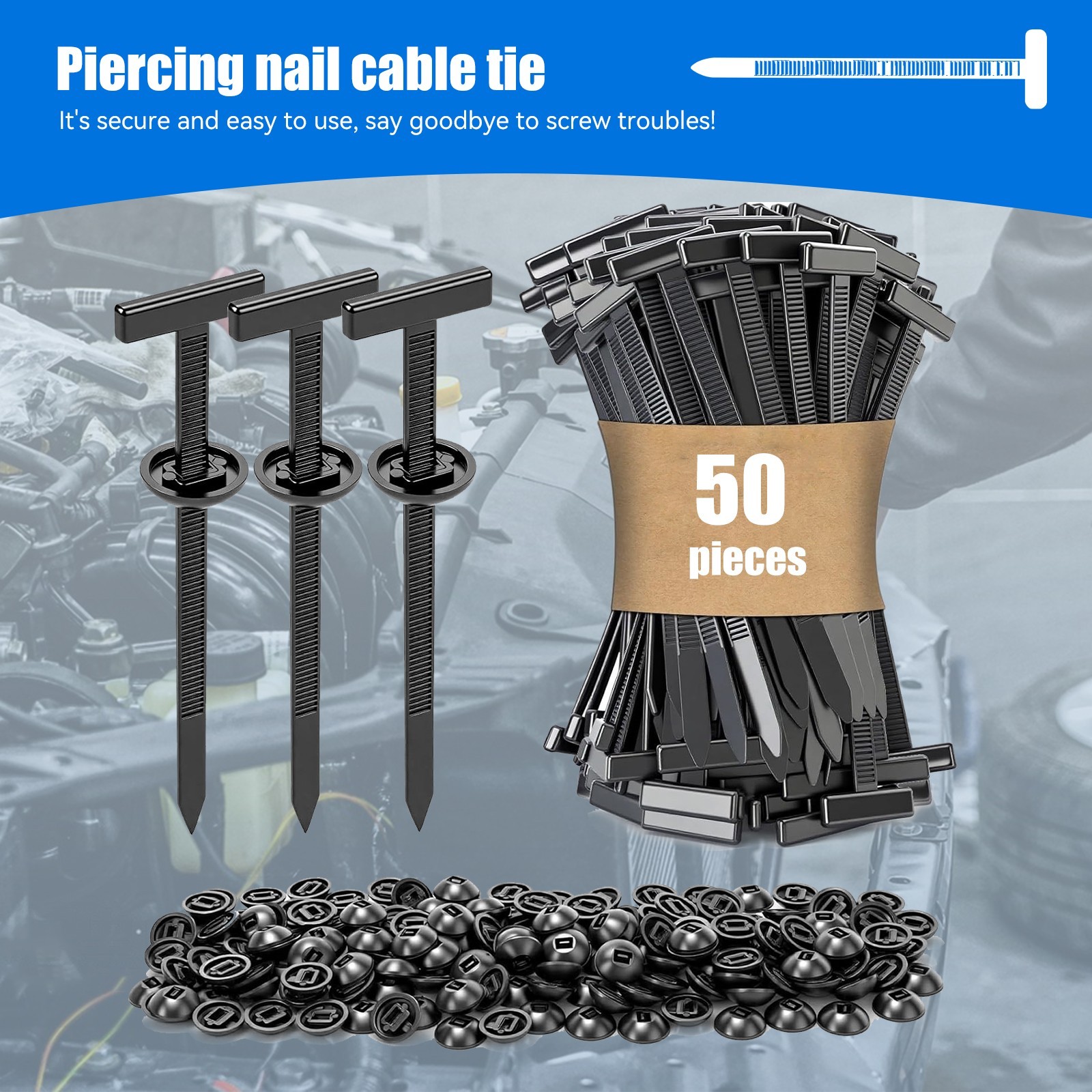 100PCS Nylon Cable Tie Buckle Self Locking Car Body Fastener Clips