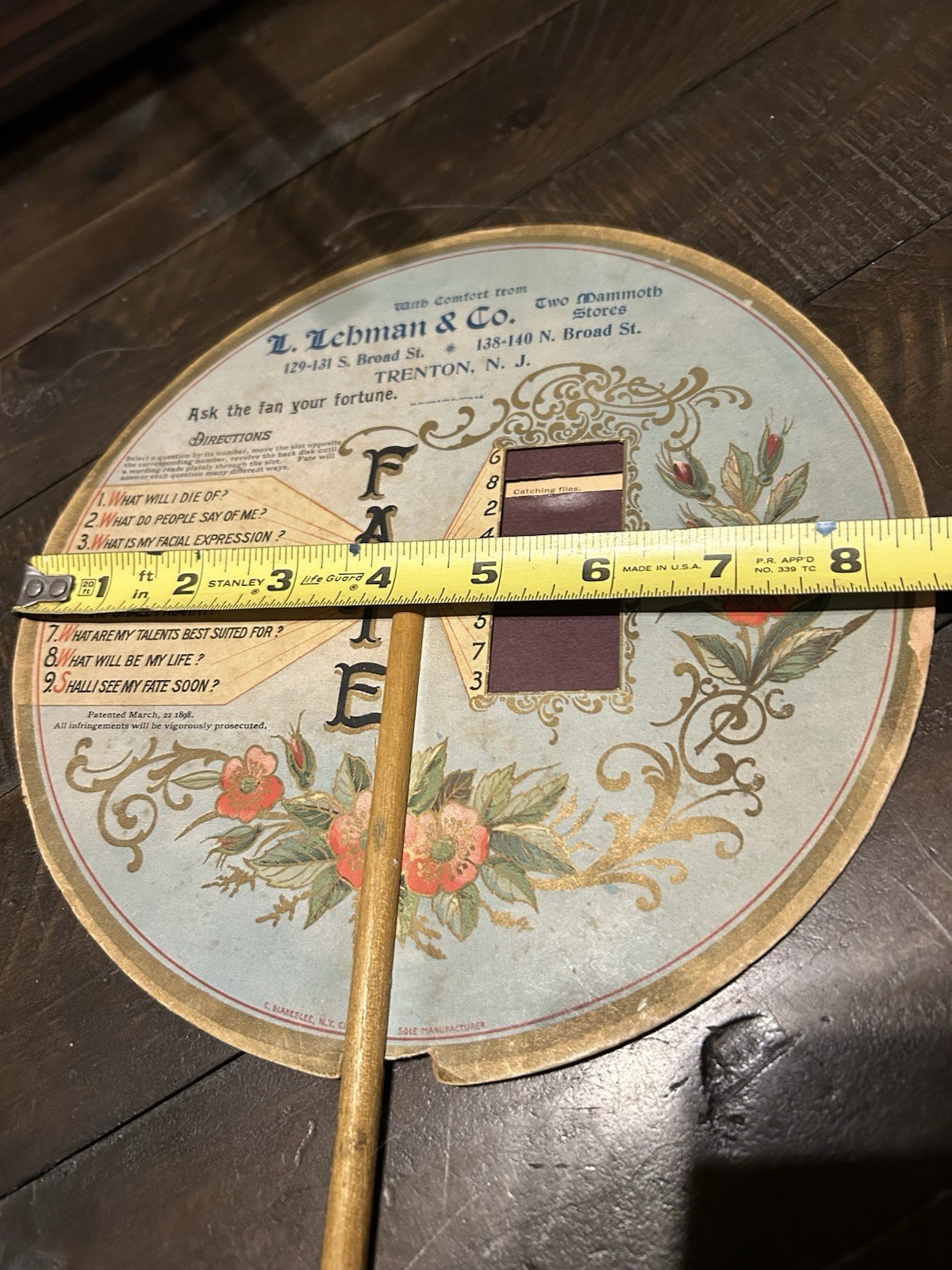 1898 Fate Fortune Teller Advertising Mechanical Hand Fan