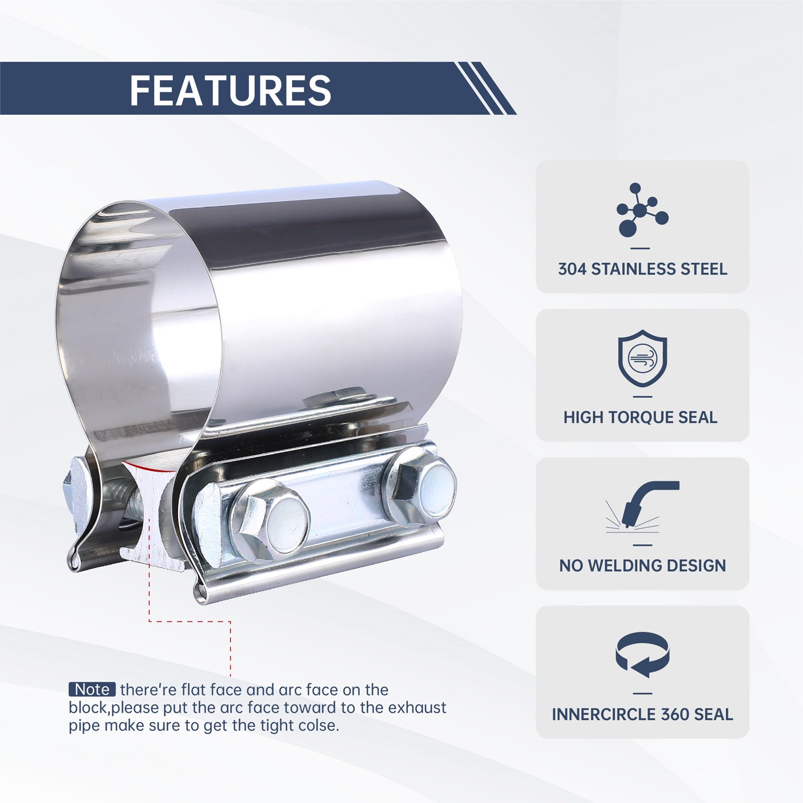 2pcs 3" Stainless Steel Butt Joint Exhaust Band Clamp for Catback Muffler Pipe