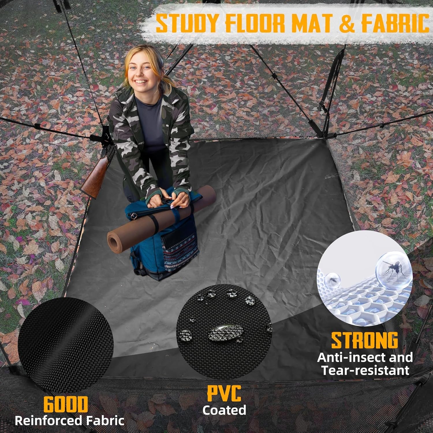 New Hunting Blind,360° See Through Ground Blind W/ Mat for 2-3 Person,Camouflage