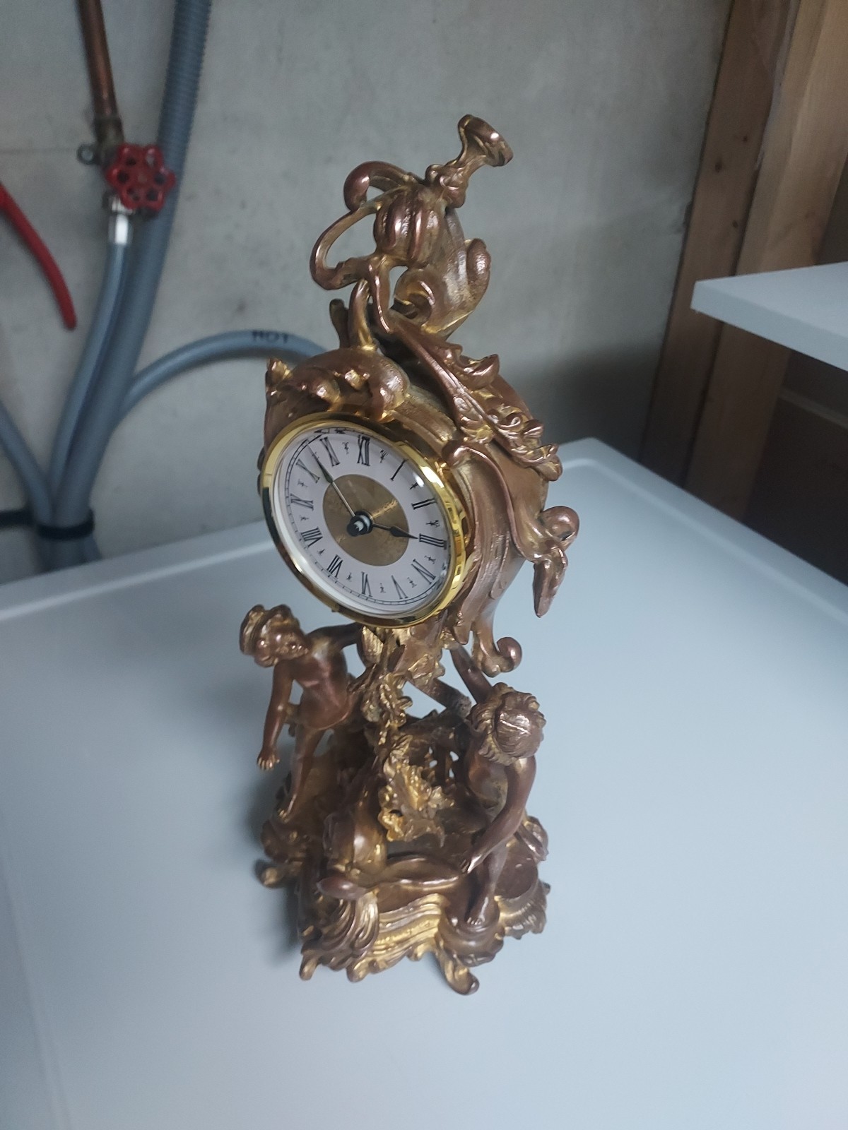 Antique Art Nouveau 15" Gilt Clock With New Battery Powered Quartz Insert NICE!