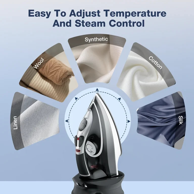 Moosoo Cordless Iron,1500W ,Anti-Drip,Adjustable Temperature,Quick-Charge Base