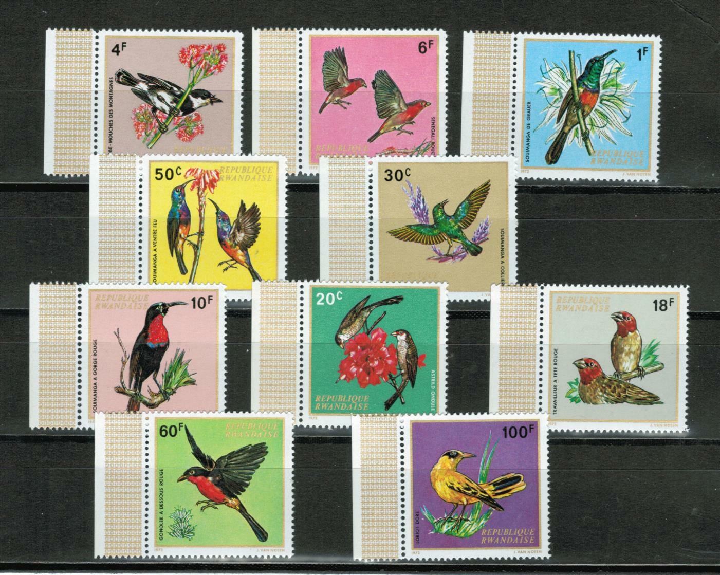 Rwanda Birds set of 10 stamps MNH