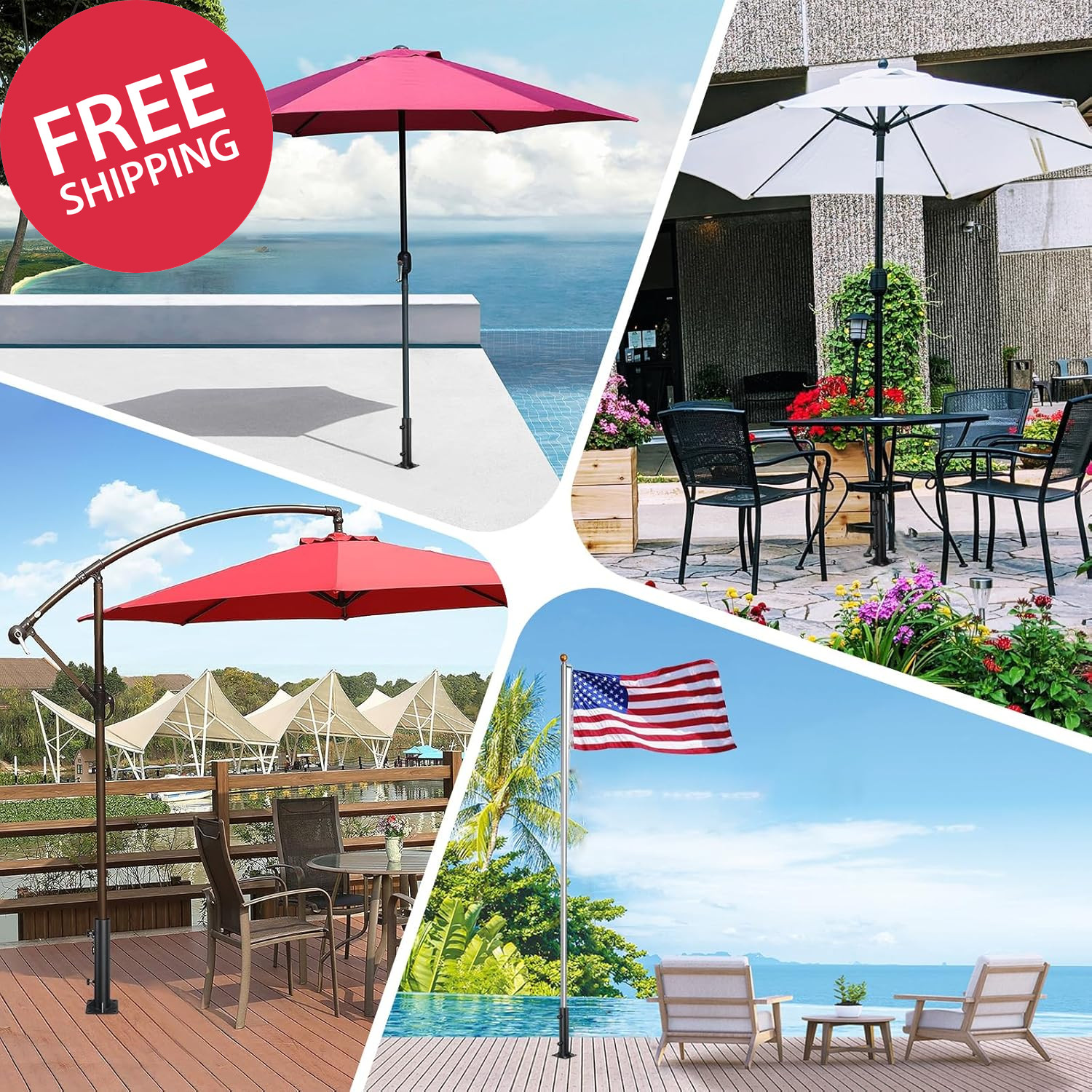 Heavy Duty Deck Umbrella Mount Patio Outdoor Flag Pole Holder Base Bracket