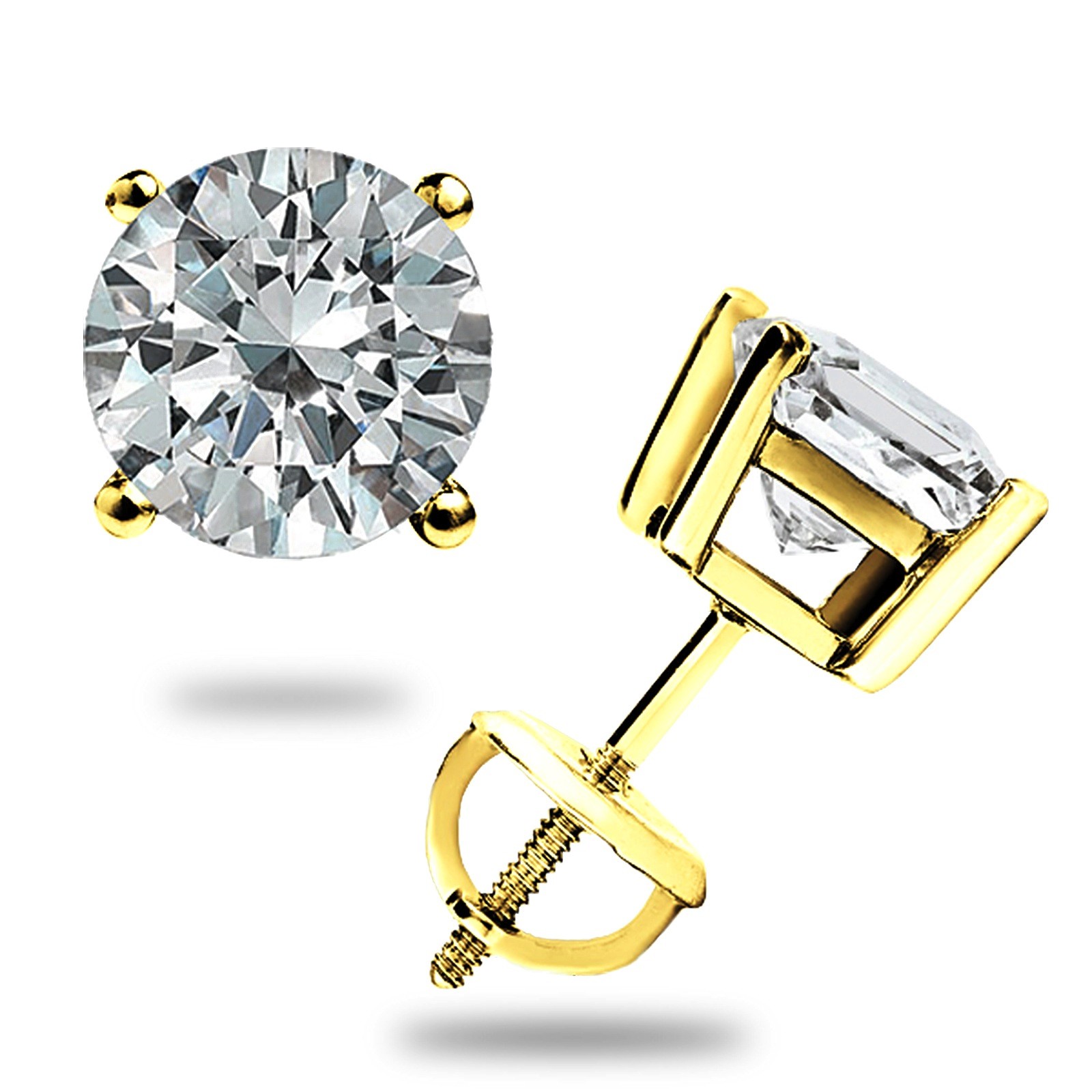 2.0 CT GRA MOISSANITE EARRINGS 14K SOLID YELLOW GOLD STUDS SCREW-BACK GREAT GIFT