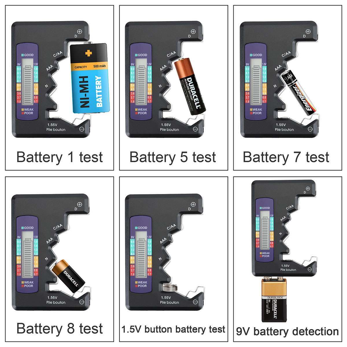 Battery Tester Checker Universal For AA AAA C D 9V 1.5V Button Cell Batteries US