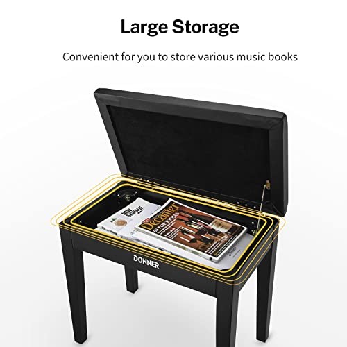 Piano Bench with Storage, Solid Wood Keyboard Bench Piano Bookcase Stool Black