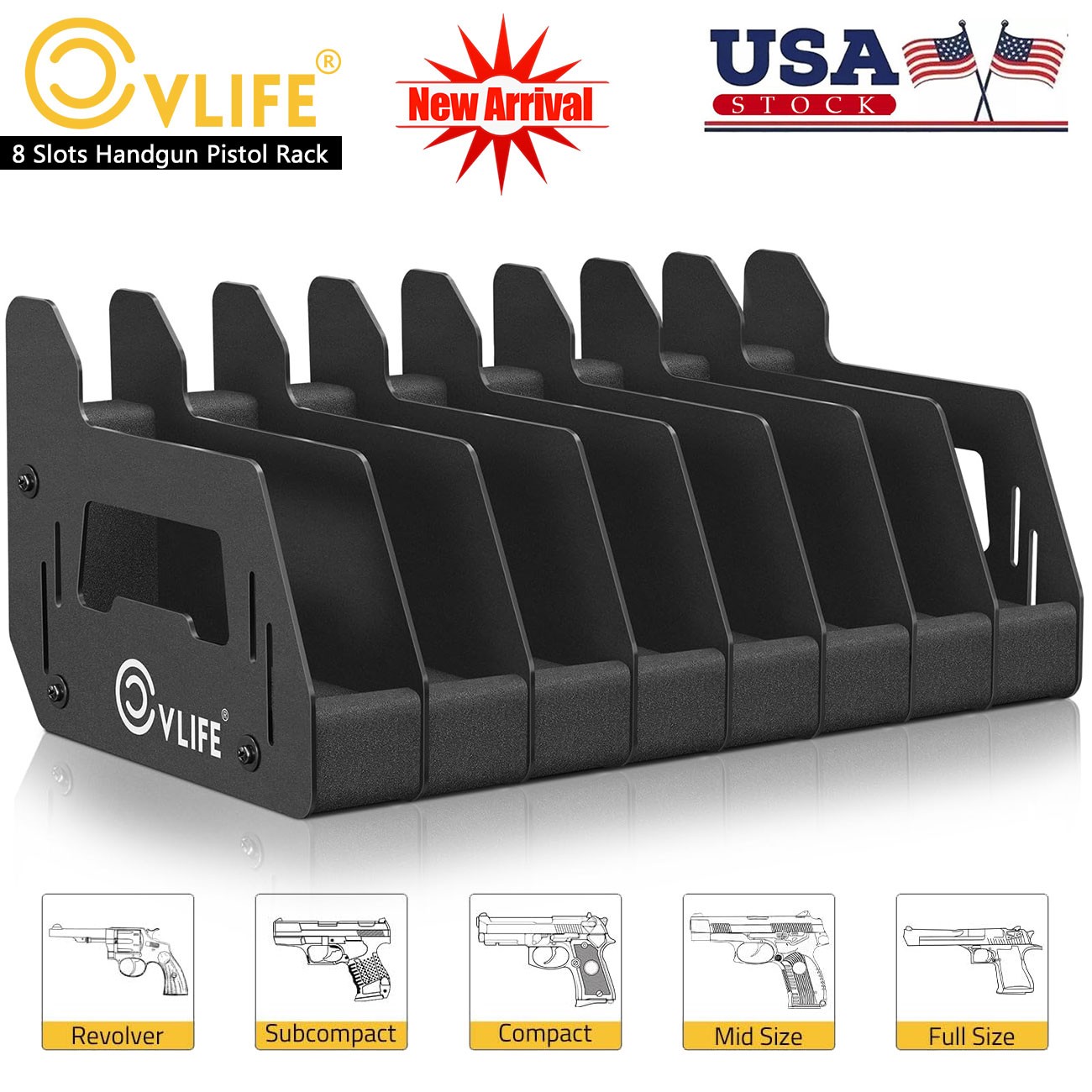 8 Slots Indoor Foam Pistol Rack Guns Holder Stand Safe Handgun Storage Organizer