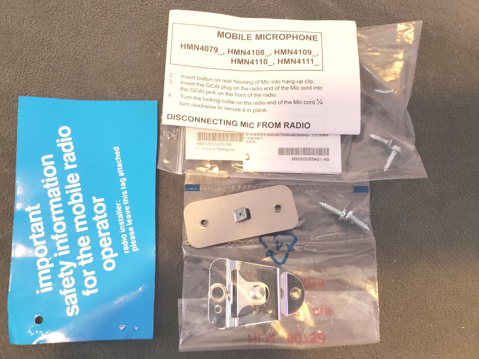 Motorola HLN9073B Microphone Hang Up Clip Kit - Radio Mic Holder OEM Genuine