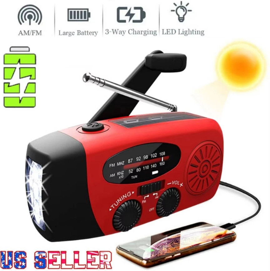 Solar Radio Hand Crank With LED Flashlight Multifunctional Emergency for Camping