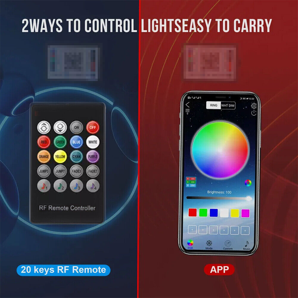 RGB LED Rock Lights 8Pods Offroad Music Wireless Bluetooth Underglow Neon Lights