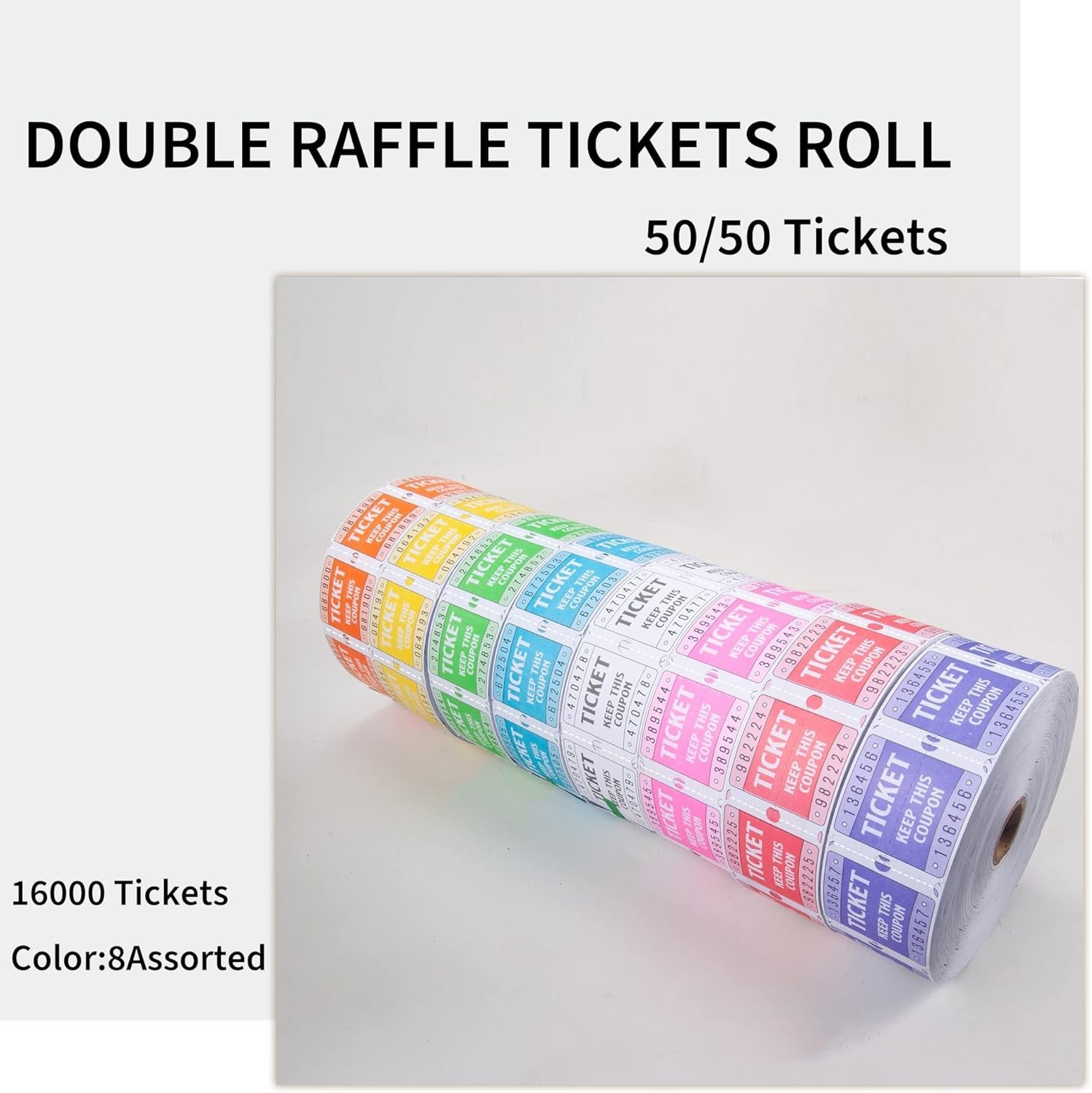 All-in-One Set of 16000 Colorful 50/50 Raffle Tickets for Events & Fundraisers