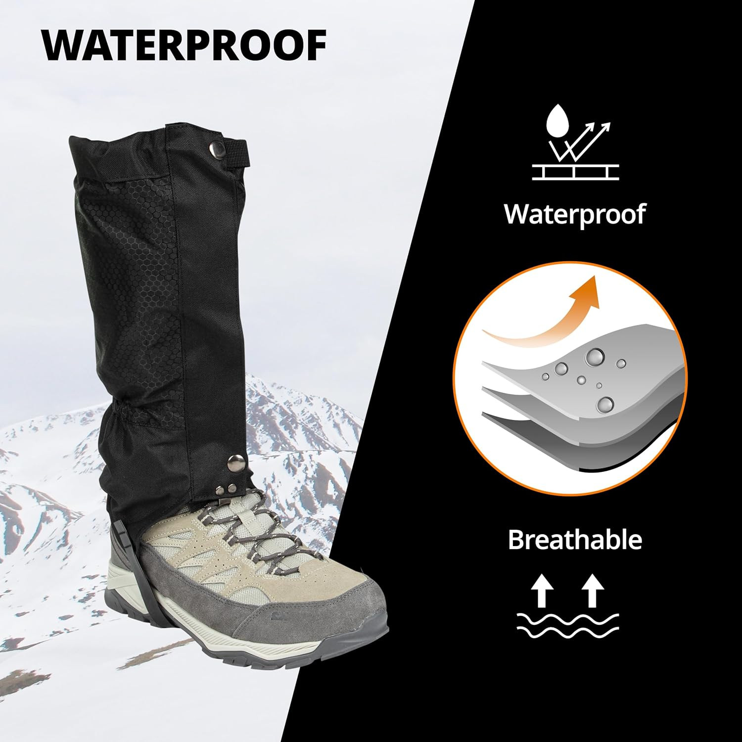 Waterproof Leg Gaiters - Lightweight Adjustable Boot Gaiters for Hiking, Hunting