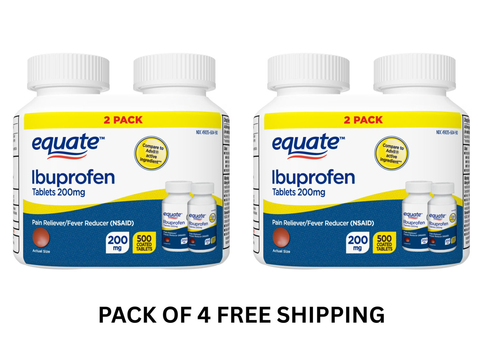 Twin Pack Equate Ibuprofen 200mg Tablets 1000 Count *Advil Compare Free Shipping