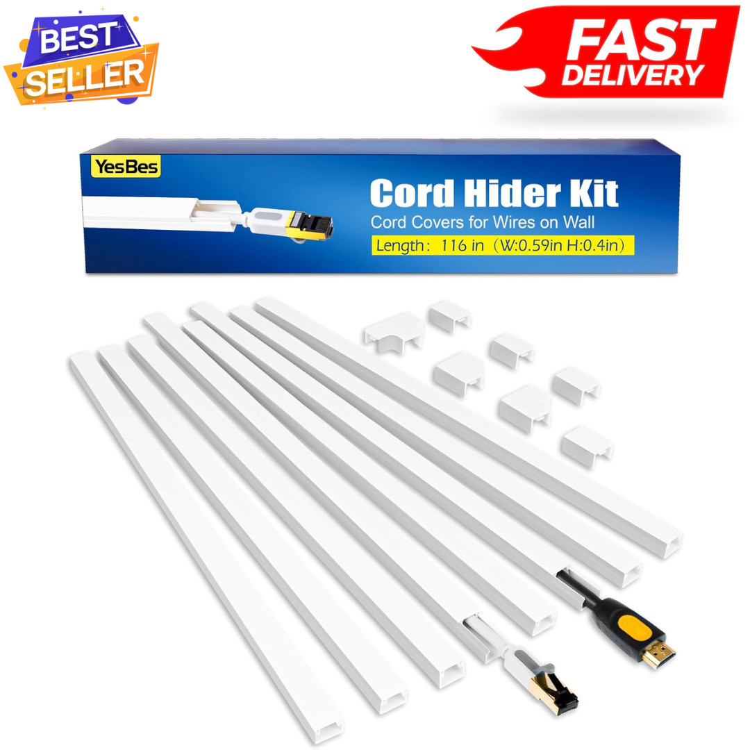 116In Cord Hider Kit, Cord Covers for Wires on Wall, Cord Hider for Wall Mount T