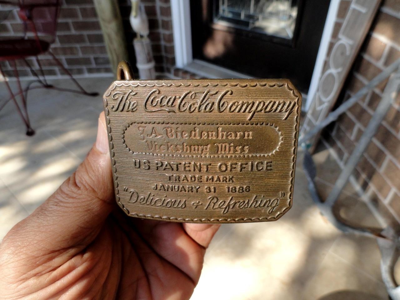 vintage BRASS Coca-Cola COKE Biedenharn Vicksburg, MS TIFFANY BELT BUCKLE