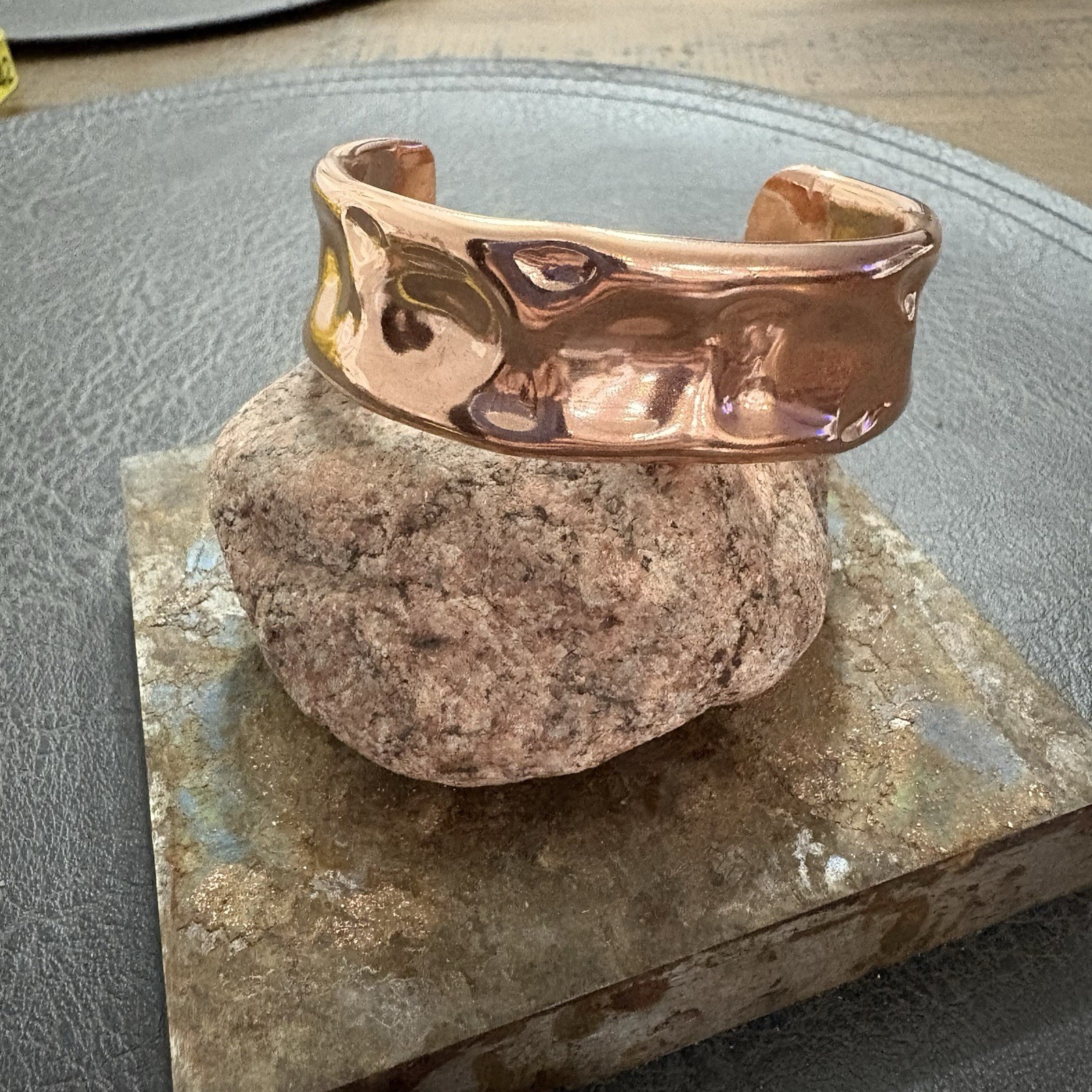 Brutalist Heavy Thick Women’s Hammered Wide Copper Artisan Cuff Bracelet Shiny