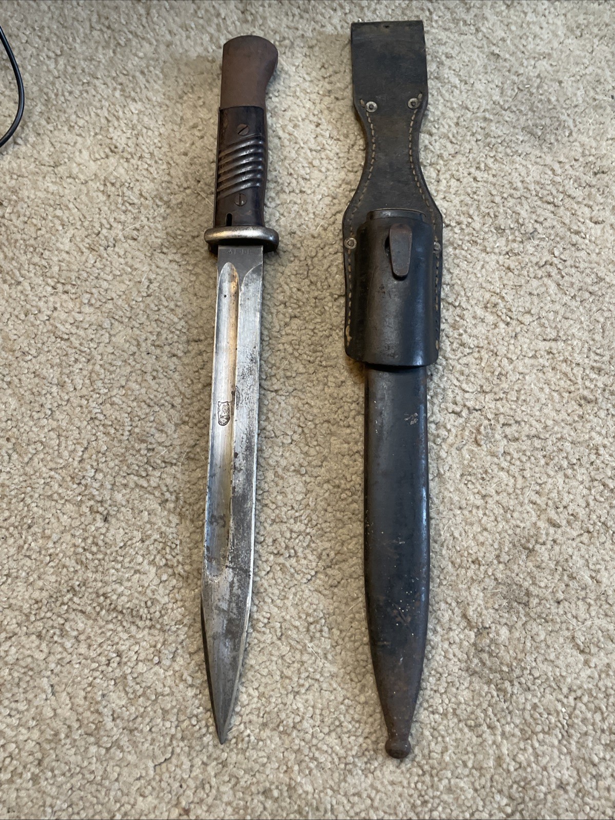 RARE Vintage World War 2 GERMAN K98 Matching Numbers Bayonet w/ Sheath & Frog