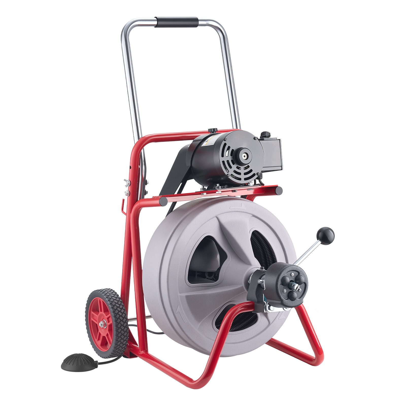 Uimoso Drain Cleaning Machine 100FT x1/2 Inch with Auto Feed, Wheels & 8 Cutters