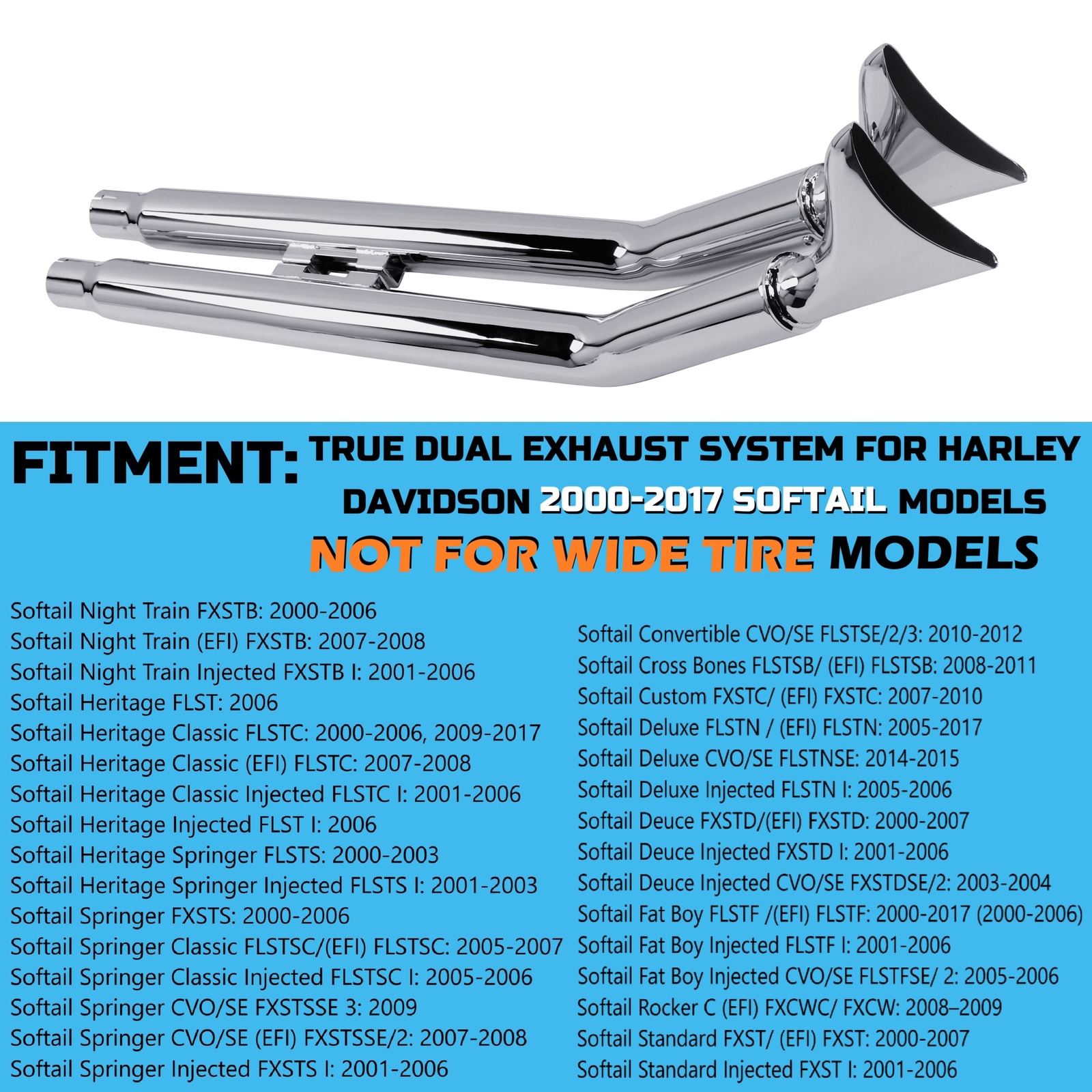 SHARKROAD Upswept True Dual for 00-17 Softail Slim Exhaust, Heritage Exhaust