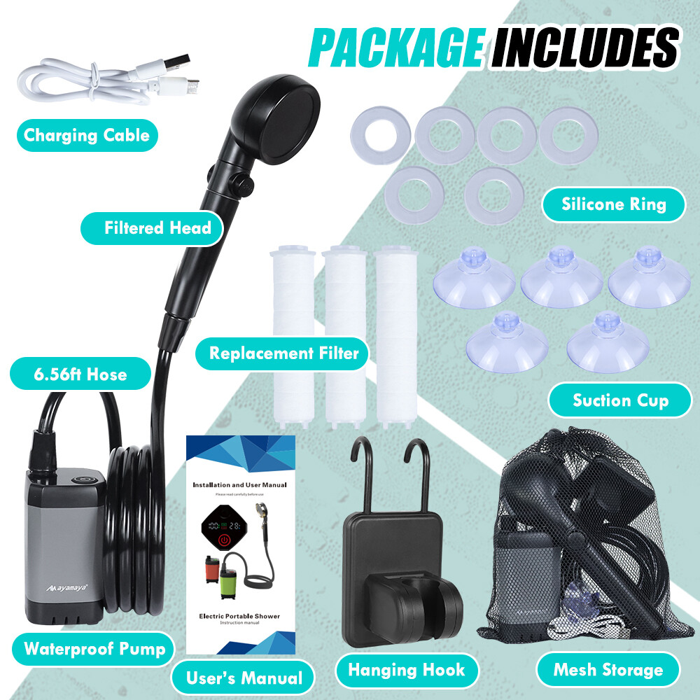Portable Camping Shower 6000mAh Rechargeable Outdoor Electric Camp Shower Pump