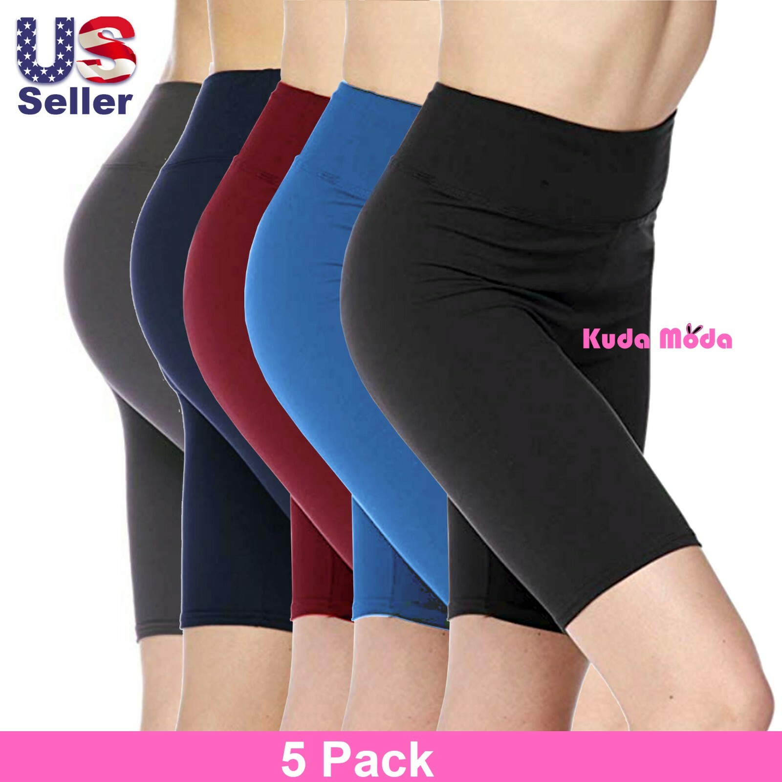 5 Pack Women's 3 inch High Waistband Biker Leggings Bike Shorts Yoga Fitness