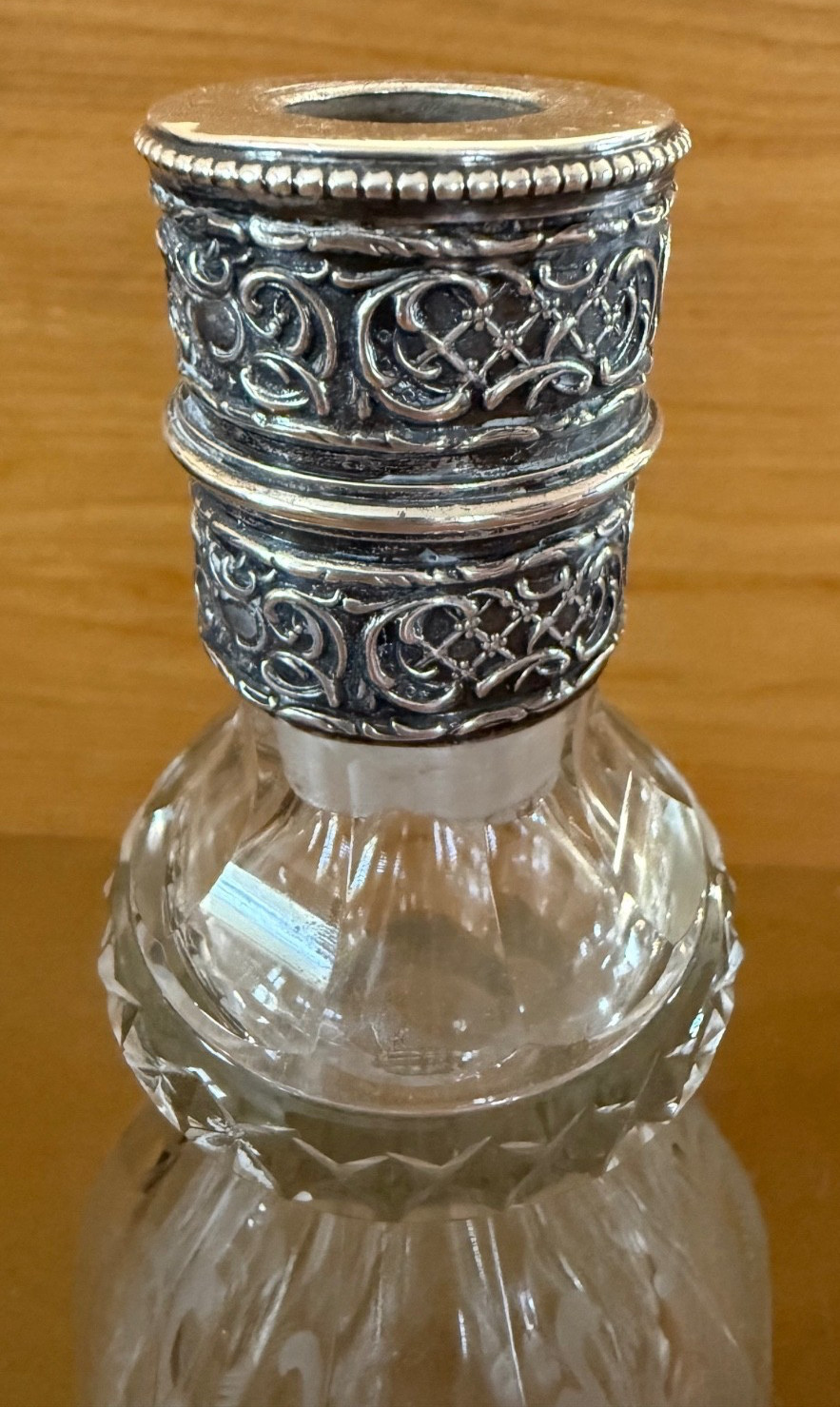 Antique German 925 Sterling Silver Cut Glass Decanter
