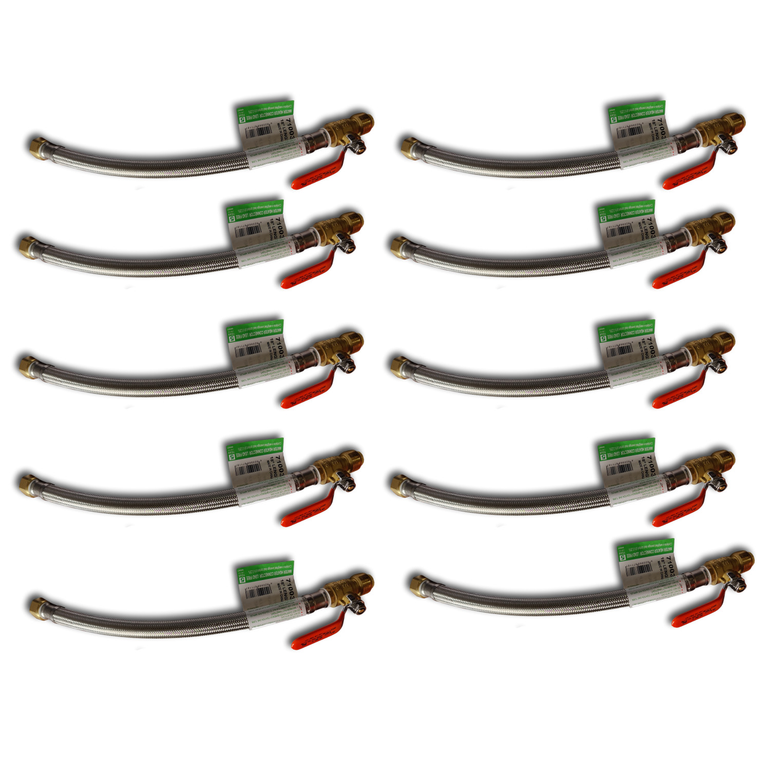 10 Pack  XFITTING 1/2" Push Fit Valve Flexible Water Heater Hose,3/4 FIP 18 Inch