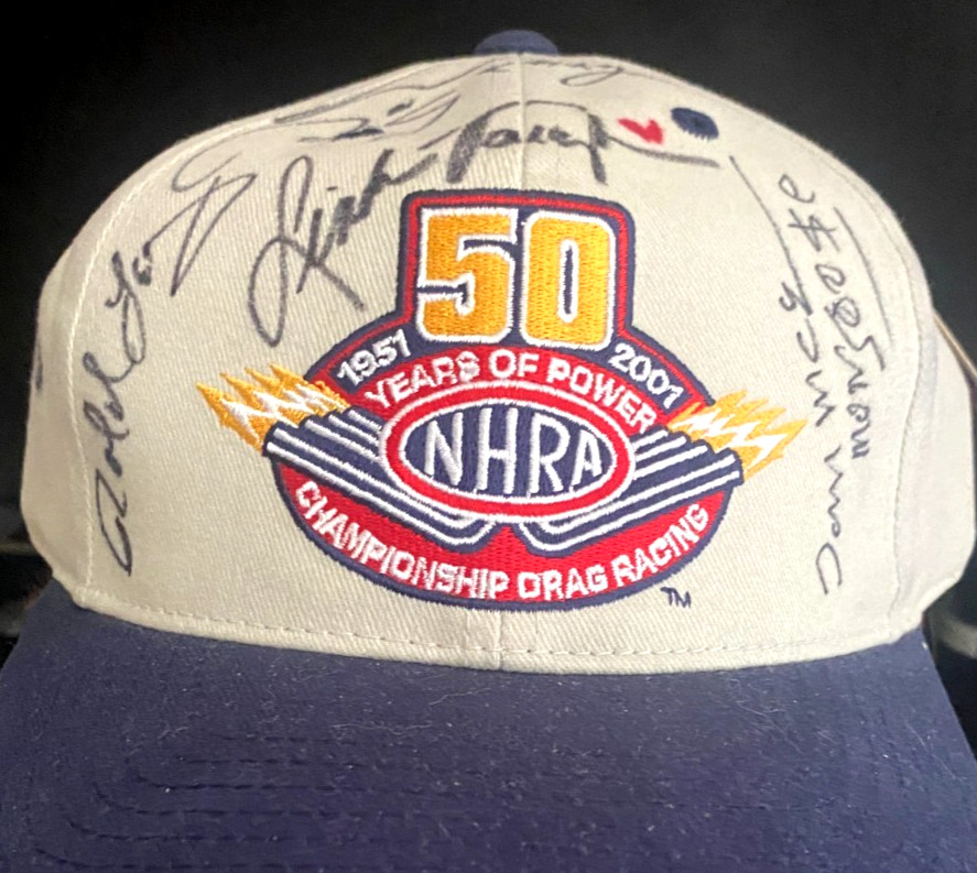 DON SNAKE PRUDHOMME MONGOOSE LINDA VAUGHN SIGNED NHRA 50 YEARS DRAG RACING HAT