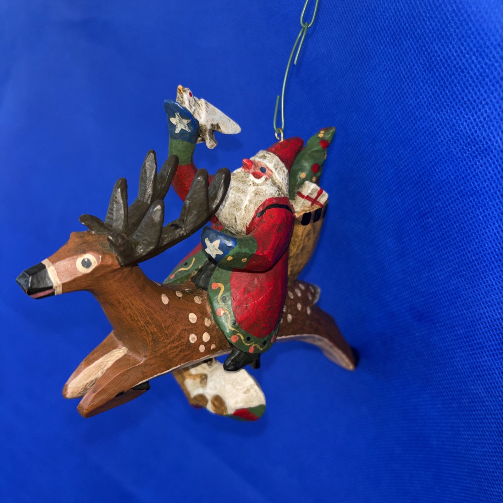 Rare Lou Schifferl Santa Riding Reindeer w/ Heart Charm Christmas Ornament 6"