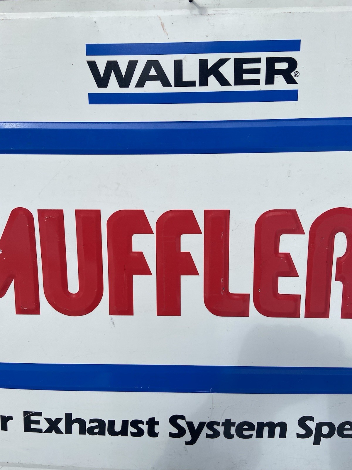 Rare Version Vintage Walker Mufflers Advertisement Sign Embossed Letters 3' X 2’