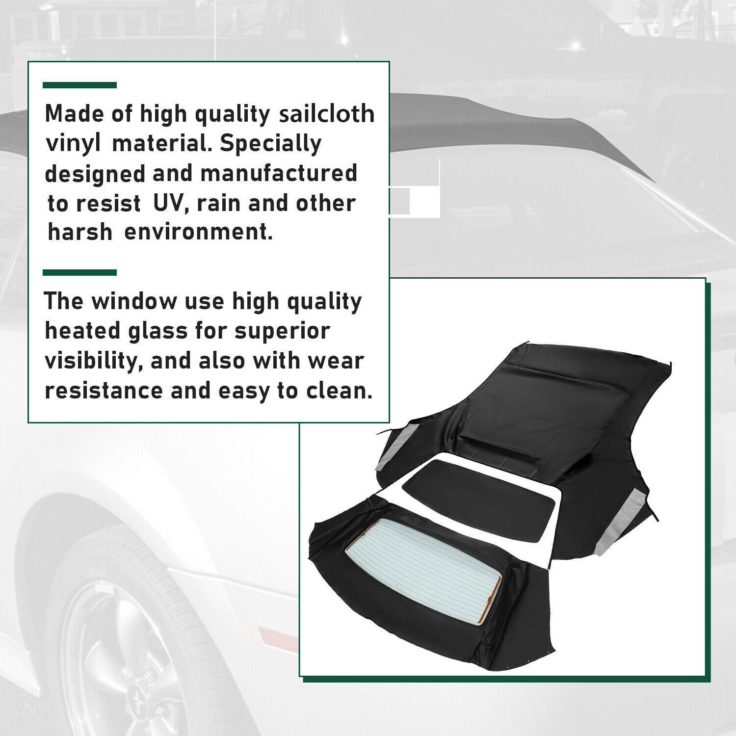 For Ford Mustang 1994-04 Convertible Soft Top w/Heated Glass Window, Black