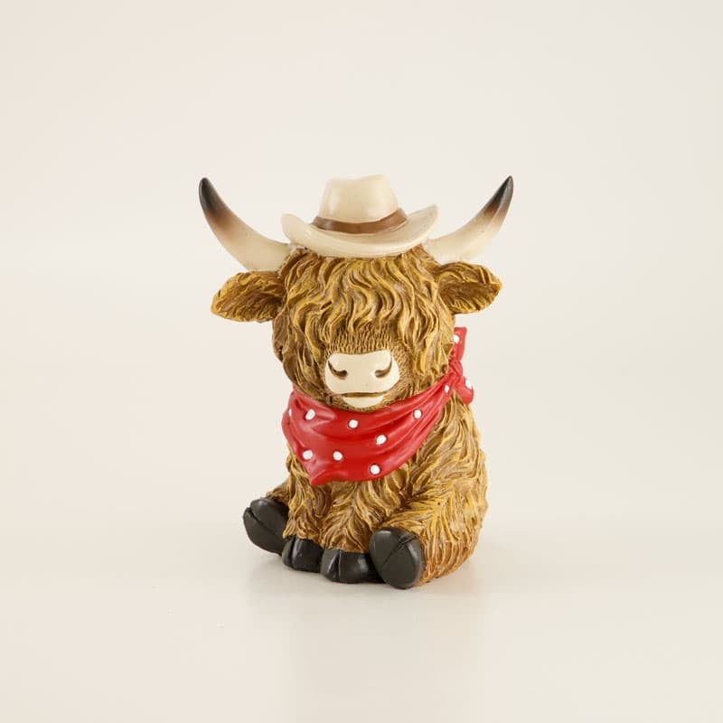 Highland Cow Boy Figurine Farmhouse Western Decor 4.5” Country Ranch Accent