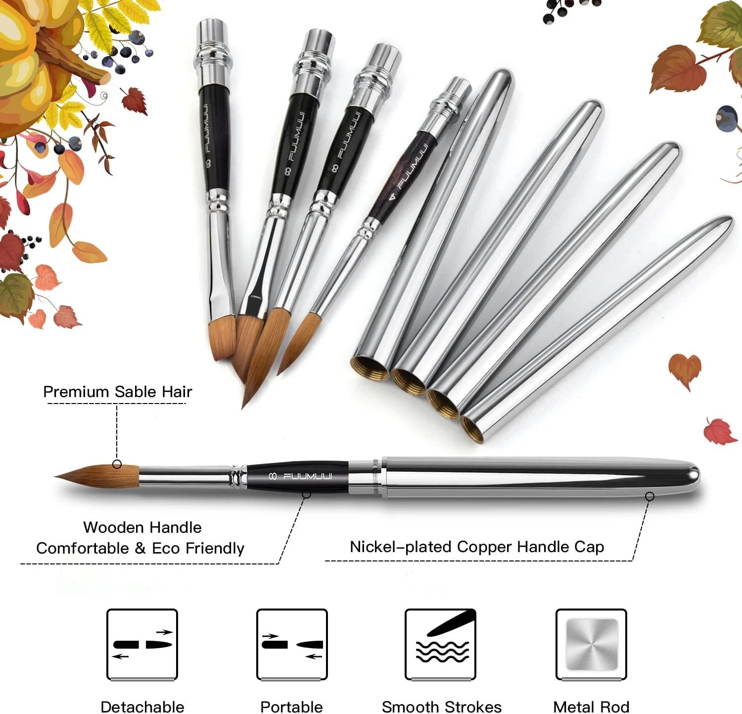 Sable Travel Watercolor Brushes, 4Pcs Kolinsky Sable Watercolor Travel Brushes