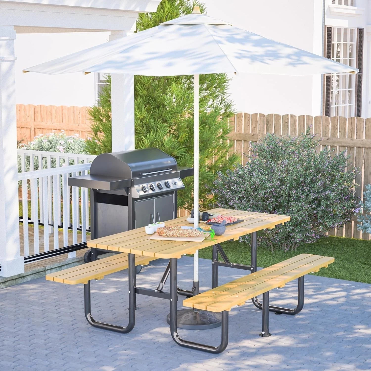 Picnic Table With Bench Outdoor Wooden Table and Chair Set for 6 People