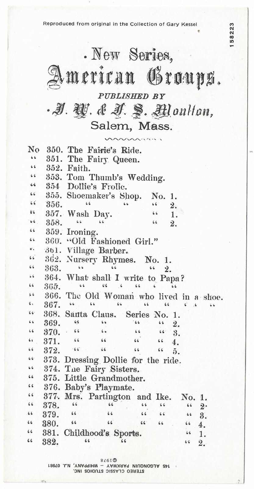 Tom Thumb's Wedding, 1978 Reproduction Stereoview
